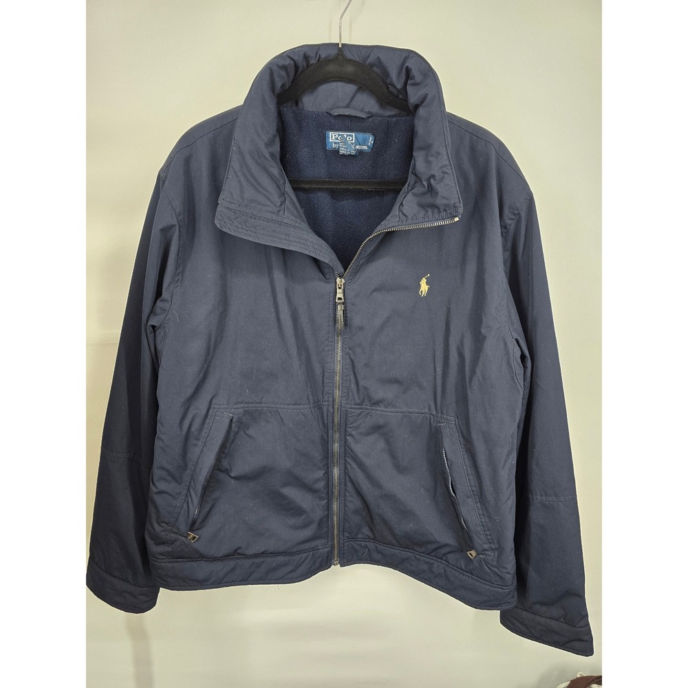 Polo Ralph Lauren Mens XL Navy Blue Fleece Lined Full Zip Jacket YellowPony Logo